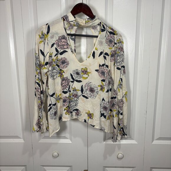 Audrey 3+1 Choker Top Blouse Womens S Floral Boho Cottagecore Bell Sleeve - Picture 1 of 7